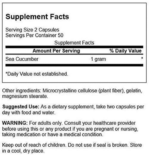 Swanson Sea Cucumber 500 Milligrams 100 Capsules