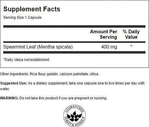 Swanson Spearmint Leaf (Mentha Spicata) - Full Spectrum Herbal Supplement Supporting Digestive Health and Mild Stomach Issues - Natural Formula Supporting Health and Wellness - (60 Capsules, 400mg Each)