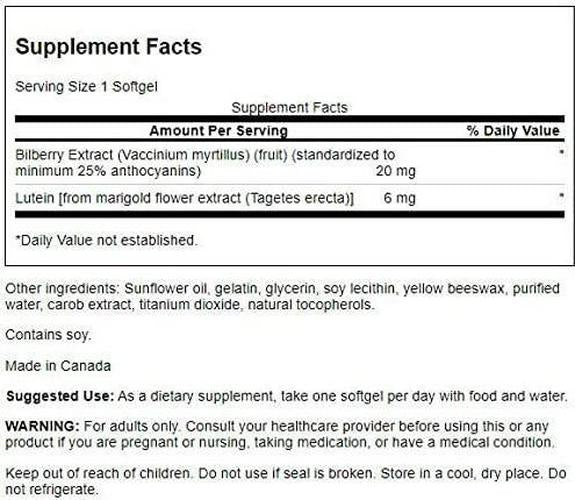 Swanson Standardized Lutein and Bilberry 120 Sgels