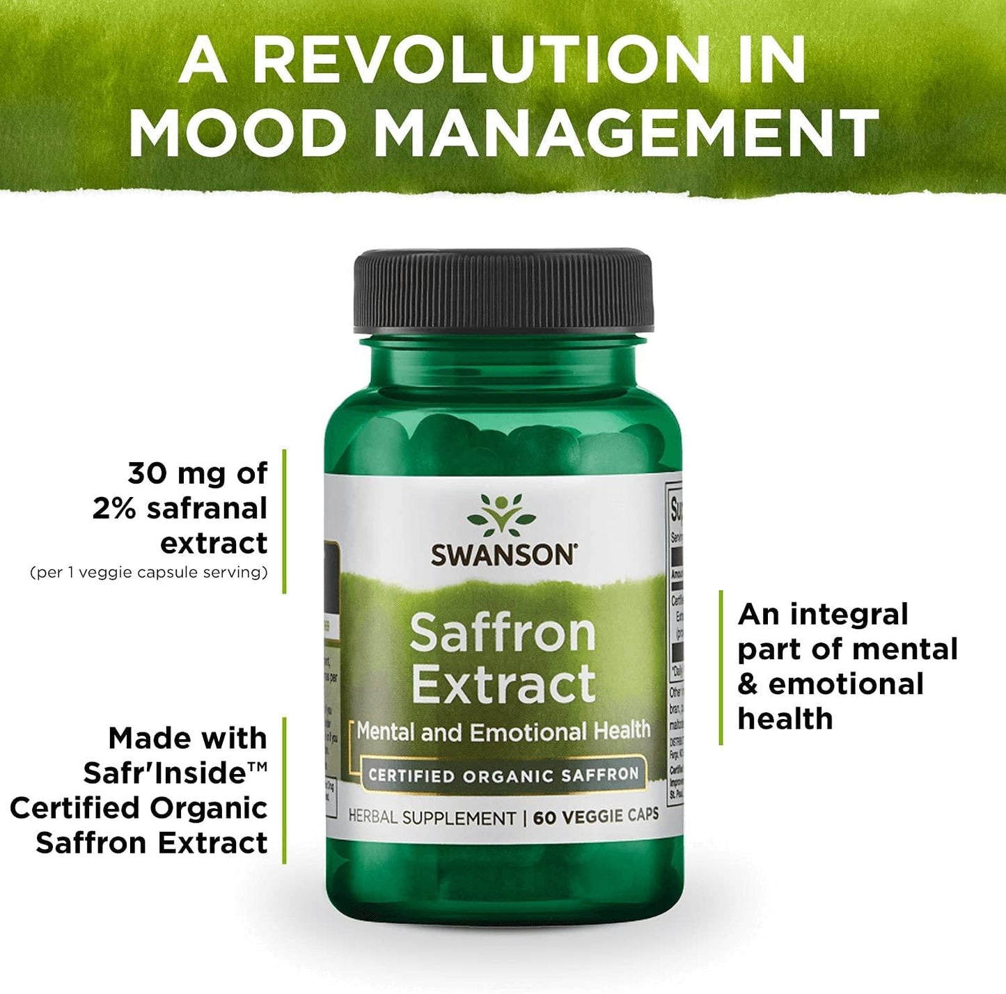 Swanson Superior Herbs Organic Saffron Extract 2% Safranal 30mg 60 Veggie Capsules