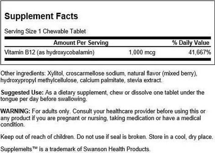 Swanson Supplemelts Vitamin B-12 1000 mcg 60 Chwbls