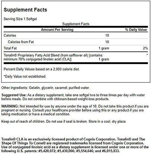 Swanson Tonalin Cla (Safflower Oil Blend) 1000 Milligrams 180 Sgels