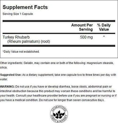 Swanson Turkey Rhubarb 500 Milligrams 100 Capsules