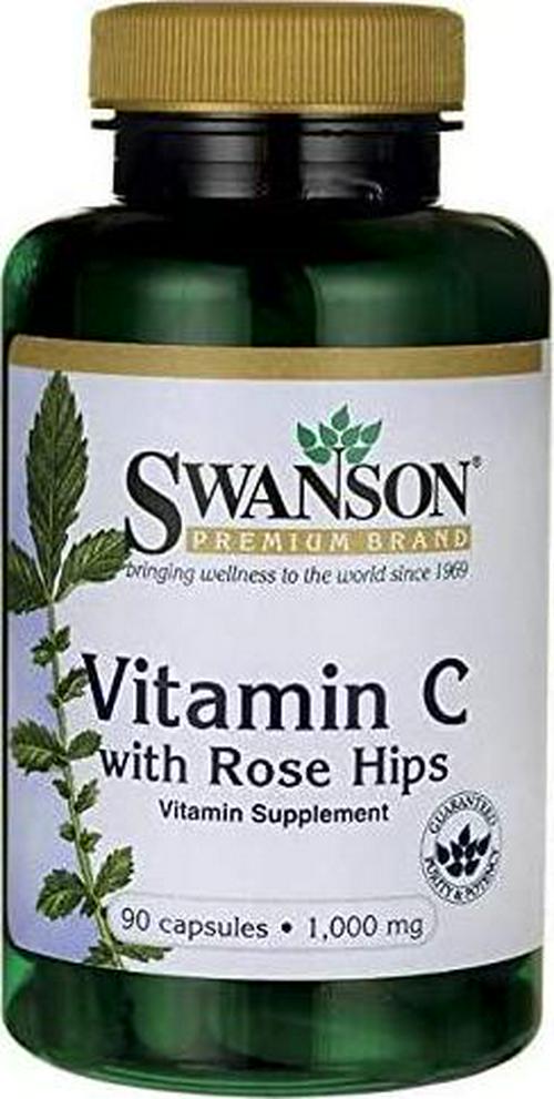 Swanson Vitamin C with Rose Hips Immune System Support Skin Cardiovascular Health Antioxidant Supplement 1000 mg 90 Capsules (Caps)