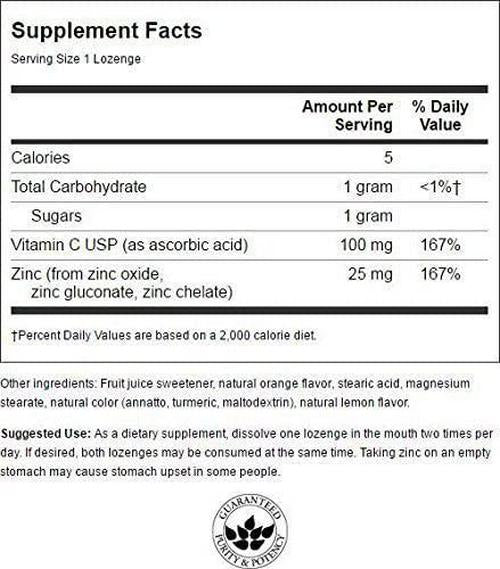Swanson Zinc and Vitamin C Lozenges 25/100 Milligrams 200 Lozenges