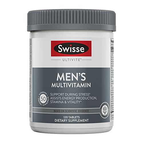 Swisse Premium Ultivite Daily Multivitamin for Men | Energy and Stress Support, Rich in Antioxidant and Minerals | Vitamin A, Vitamin C, Vitamin D, Biotin, Calcium, Zinc and More | 120 Tablets