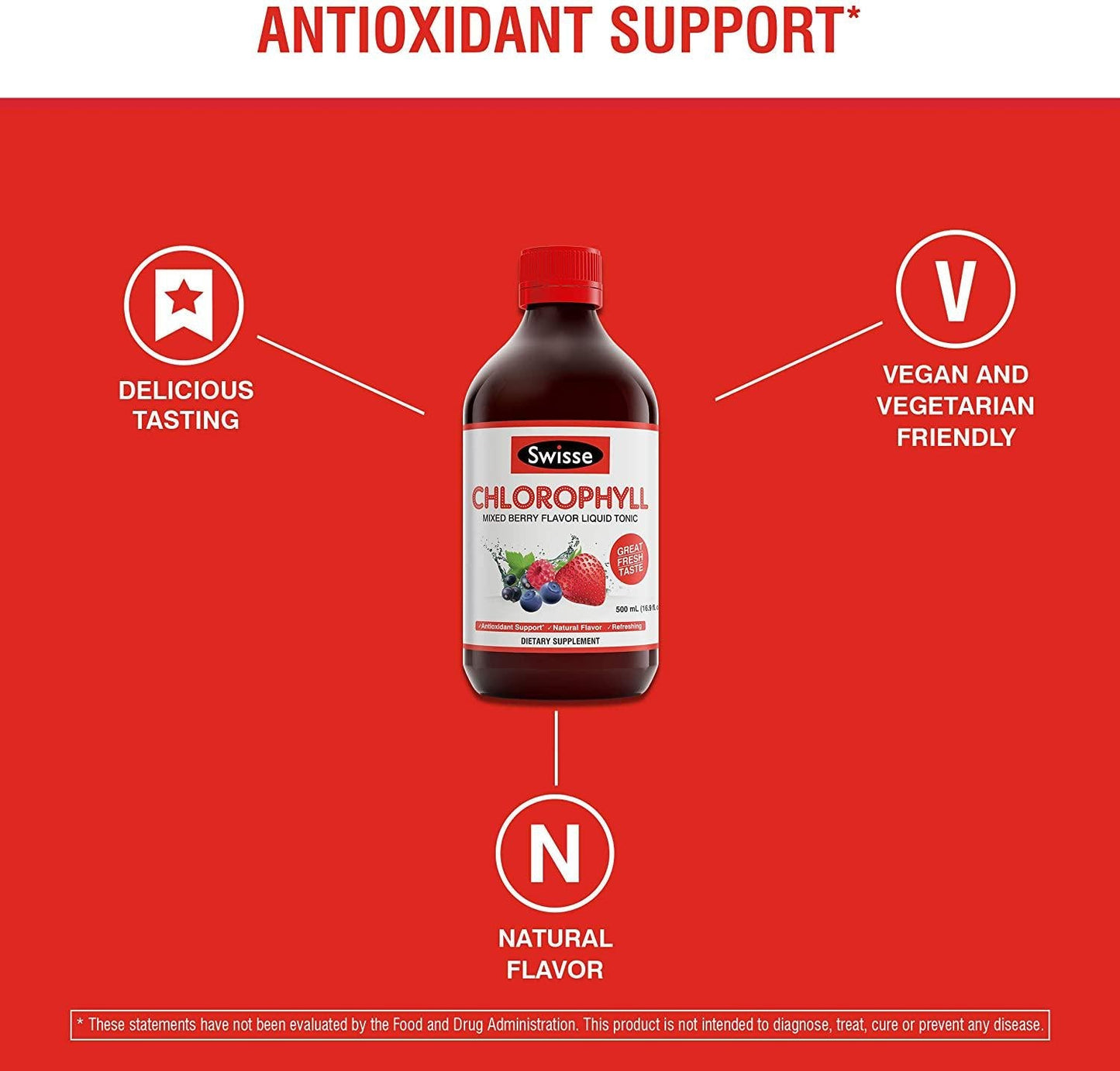 Swisse Ultiboost Chlorophyll Liquid Supplement, Mixed Berry | Natural Source of Antioxidant, Healthy Detox | 1 Bottle, 16.9 fl. oz.