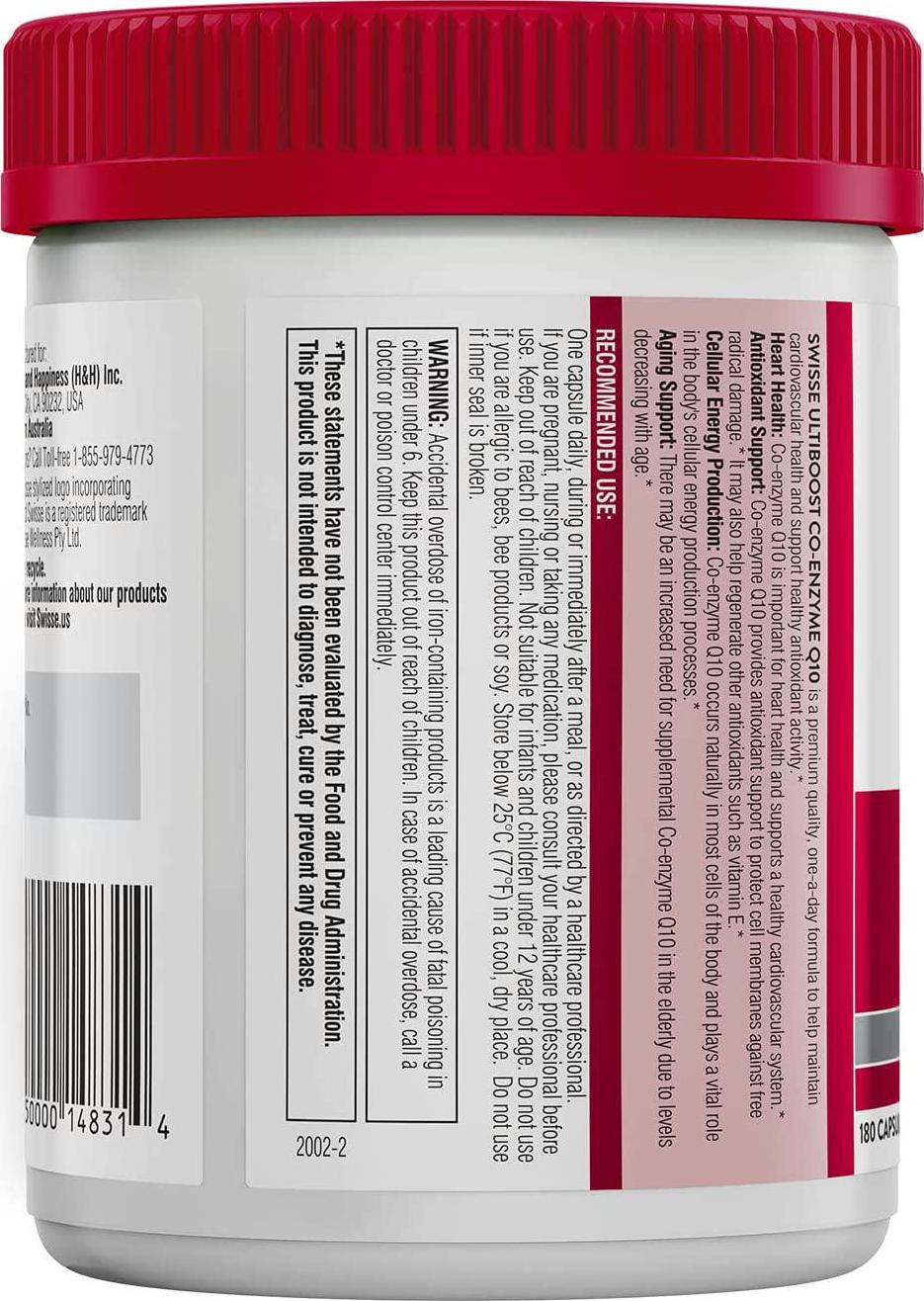 Swisse Ultiboost CoQ10 Co-Enzyme Q10 | Antioxidant for Heart Health, Energy Production| 150 mg, 180 Tablets