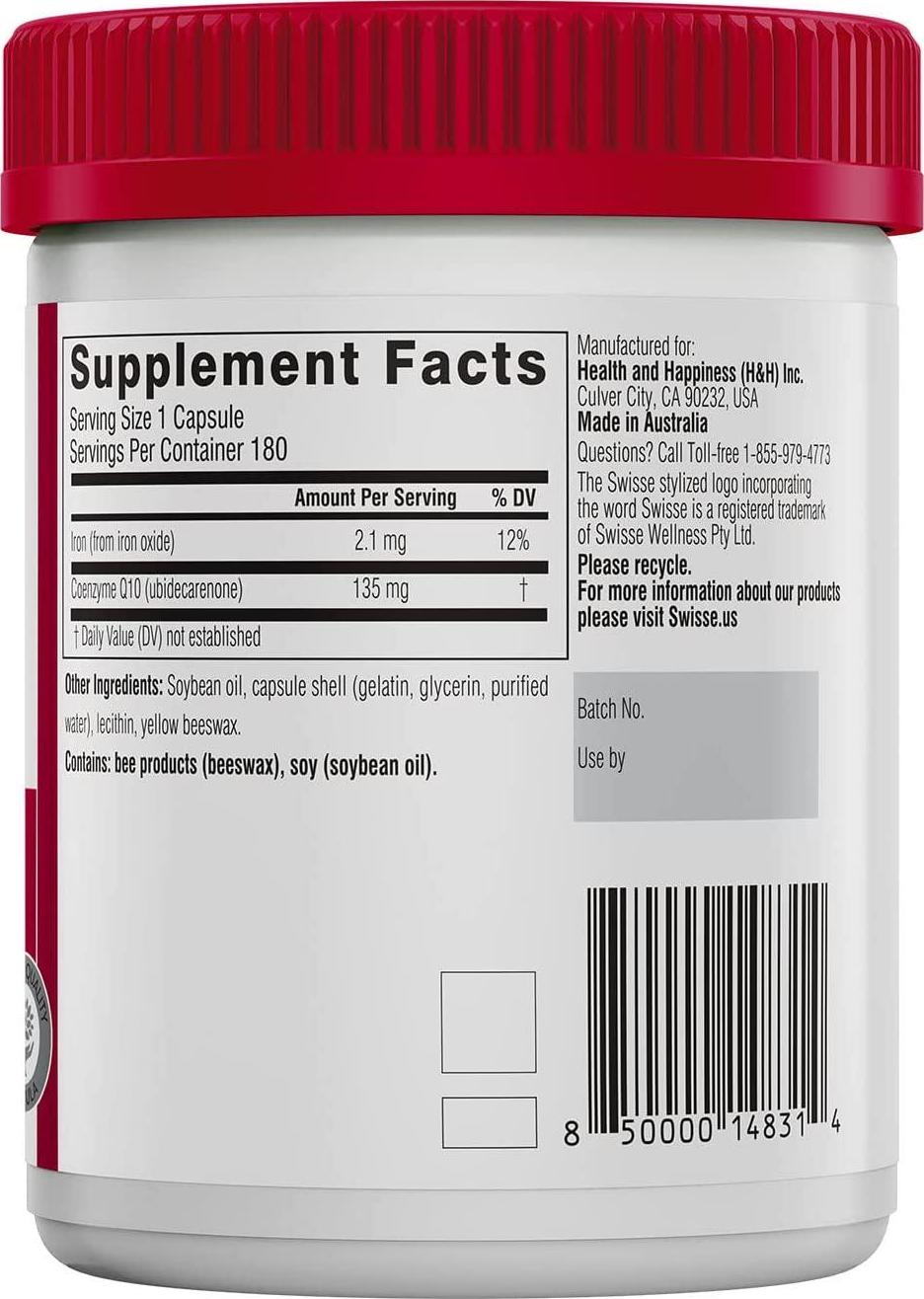 Swisse Ultiboost CoQ10 Co-Enzyme Q10 | Antioxidant for Heart Health, Energy Production| 150 mg, 180 Tablets