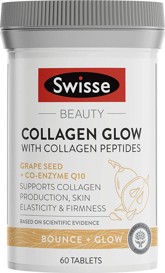 Swisse Ultiboost Collagen Glow With Collagen Peptides + Grapeseed + Coq10 - 60 Tablets