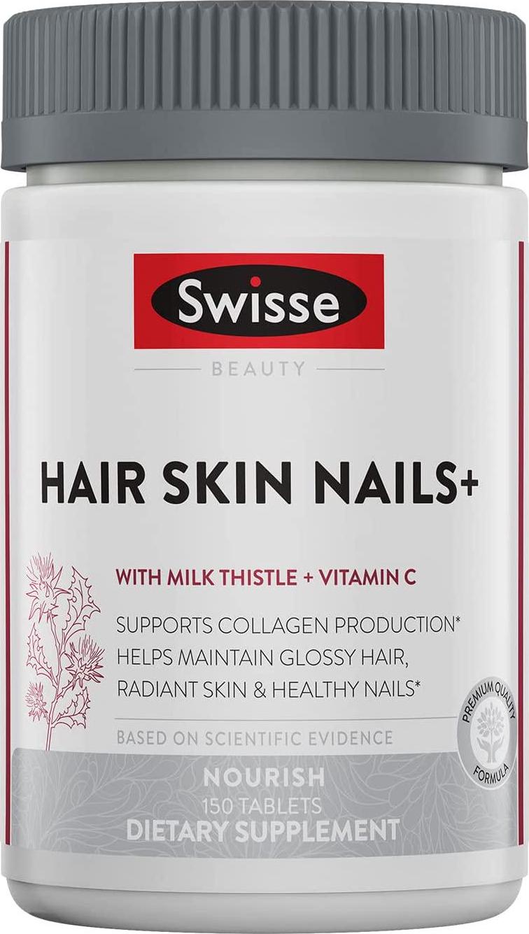 Swisse Ultiboost Hair Skin Nails Supplement | Premium Beauty Formula, Supports Collagen Production | Rich in Vitamin C and Silica, Plus Biotin | 150 Tablets