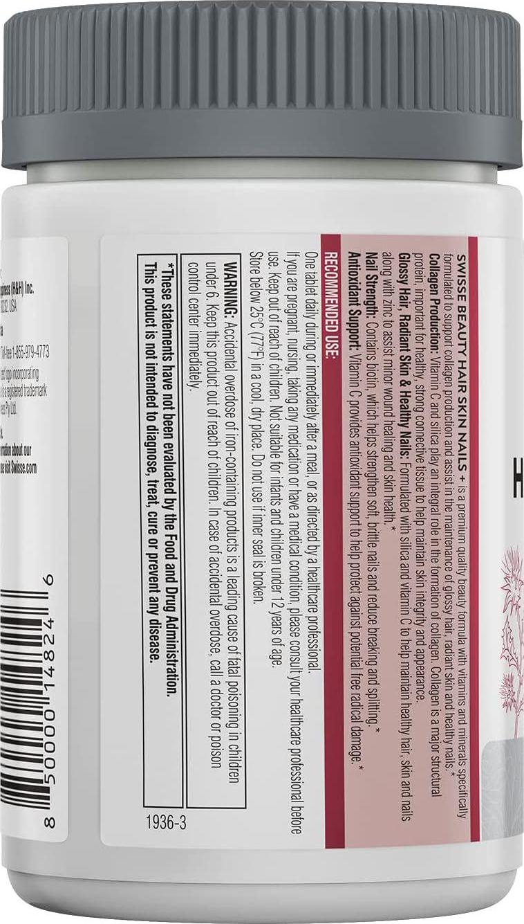Swisse Ultiboost Hair Skin Nails Supplement | Premium Beauty Formula, Supports Collagen Production | Rich in Vitamin C and Silica, Plus Biotin | 150 Tablets