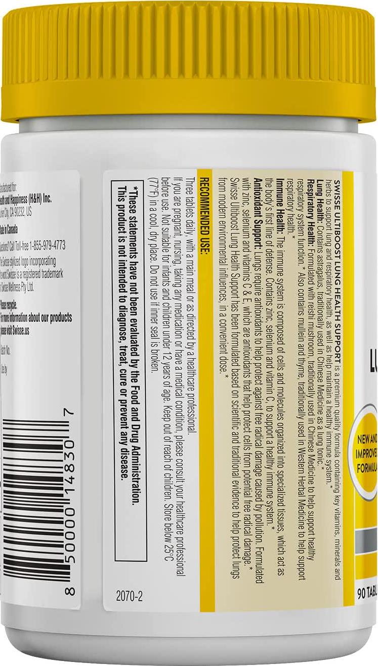 Swisse Ultiboost Lung Health Support Supplement | Bronchial Wellness, Immune and Lung Health, Respiratory Support, Antioxidant Rich | 90 Tablets