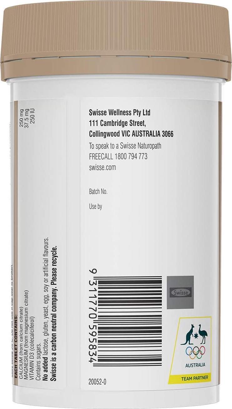 Swisse Ultiboost Magnesium, Calcium + Vit D 120 Tablets