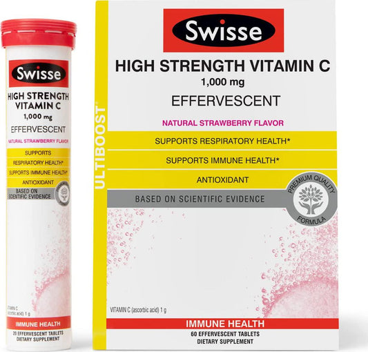 Swisse Vitamin C 1000mg - Vitamin C Tablets Dissolve in Water, Vitamin C Supplement Vitamin C Effervescent Tablets, Effervescent Vitamin C Immune Support Supplement, Emergency Drink Support - 60 tabs