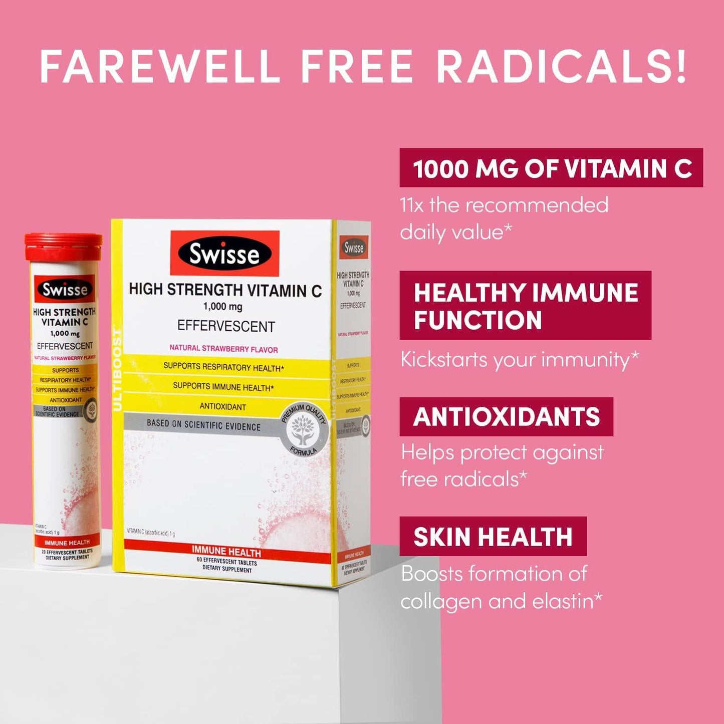 Swisse Vitamin C 1000mg - Vitamin C Tablets Dissolve in Water, Vitamin C Supplement Vitamin C Effervescent Tablets, Effervescent Vitamin C Immune Support Supplement, Emergency Drink Support - 60 tabs