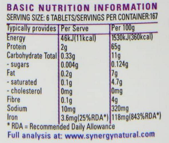 Synergy Natural Organic Spirulina 1000 Tablets 500mg