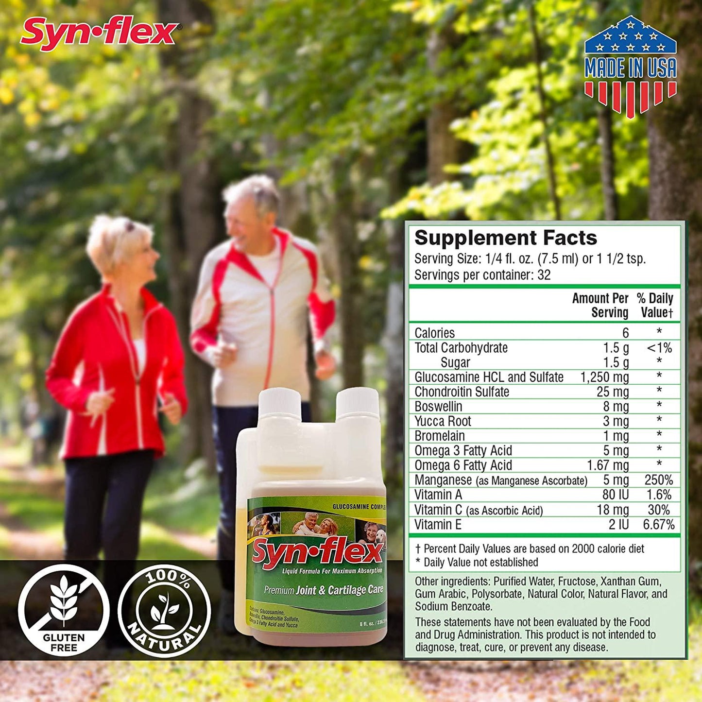 Synflex Liquid Glucosamine Original Formula, Chondroitin, Vitamins, Minerals - Drink Supplement for Men and Women, Helps Support Joint, Cartilage, Tissue Health and Function, Berry - 8 fl. oz. (Pack of 3)