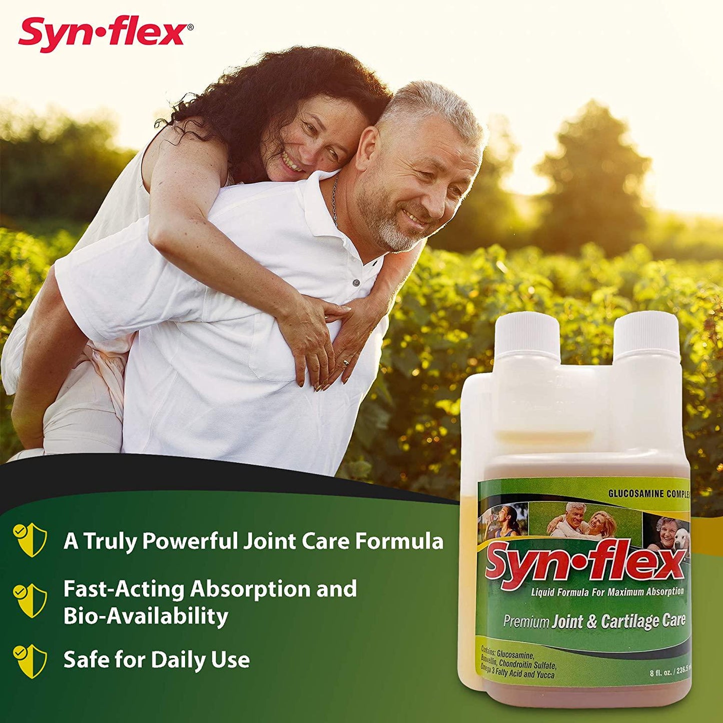 Synflex Liquid Glucosamine Original Formula, Chondroitin, Vitamins, Minerals - Drink Supplement for Men and Women, Helps Support Joint, Cartilage, Tissue Health and Function, Berry - 8 fl. oz. (Pack of 3)