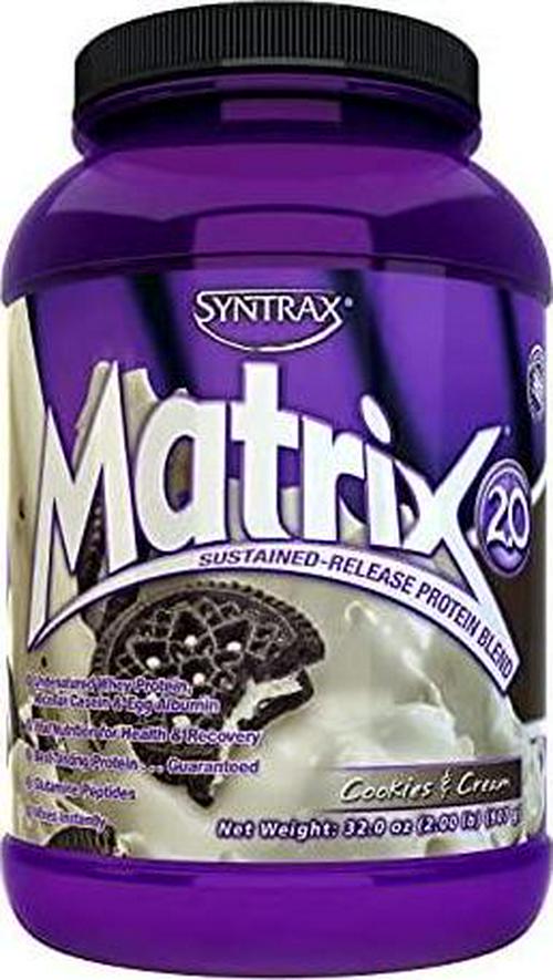 Syntrax Matrix, Native Grass-Fed, Undenatured Whey Protein, Micellar Casein and Egg Albumin with Glutamine Peptides, RBST-Free, Mixes Instantly, Smooth Creamy Flavor, Cookies and Cream, 2 lb, 32 Oz