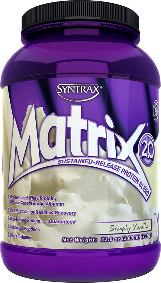 Syntrax Matrix, Native Grass-Fed, Undenatured Whey Protein, Micellar Casein and Egg Albumin with Glutamine Peptides, RBST-Free, Mixes Instantly, Smooth Creamy Flavor, Simply Vanilla, 32 oz