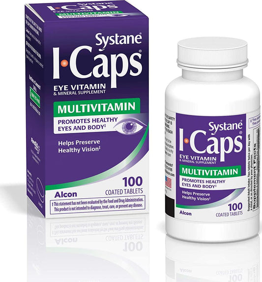 Systane ICaps Eye Vitamin and Mineral Supplement, Multivitamin Formula, 100 Coated Tablets (Packaging may vary)