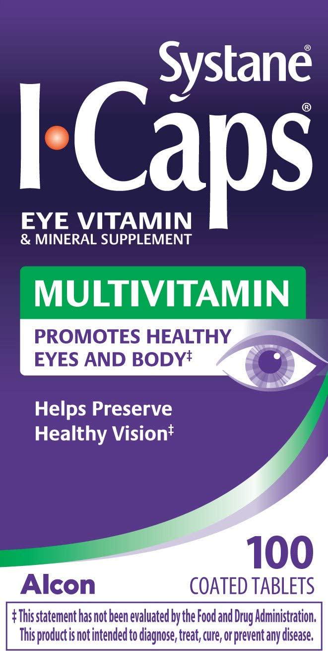 Systane ICaps Eye Vitamin and Mineral Supplement, Multivitamin Formula, 100 Coated Tablets (Packaging may vary)