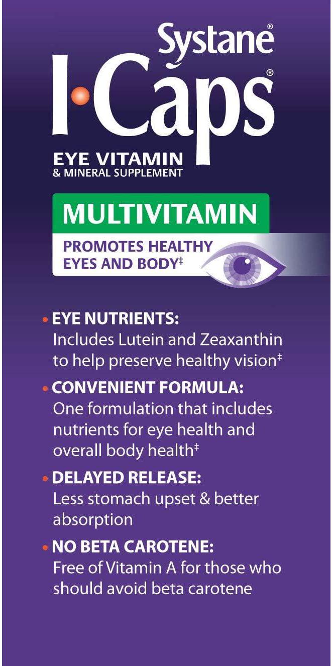 Systane ICaps Eye Vitamin and Mineral Supplement, Multivitamin Formula, 100 Coated Tablets (Packaging may vary)