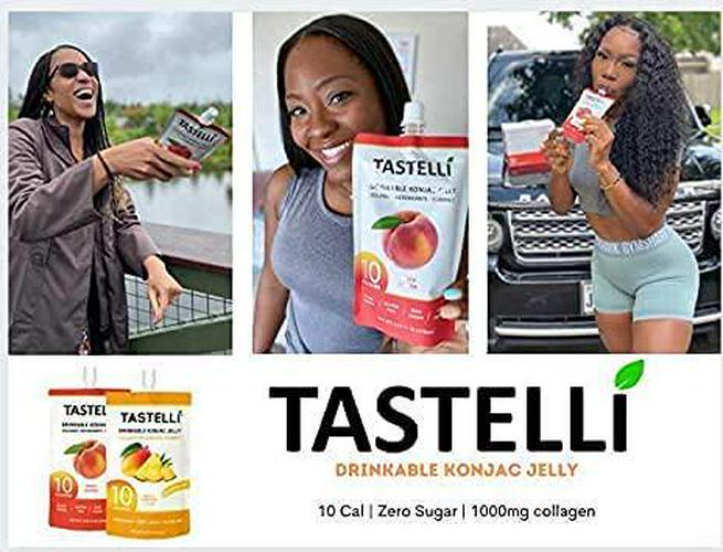 TASTELLI KONJAC Jelly: 10 Calories, Zero Sugar, Enhanced Collagen + Vitamin C + Antioxidants, Perfect for Weight Management and Satisfying Cravings (Mango Pineapple) - 150mL x 10 Pouches