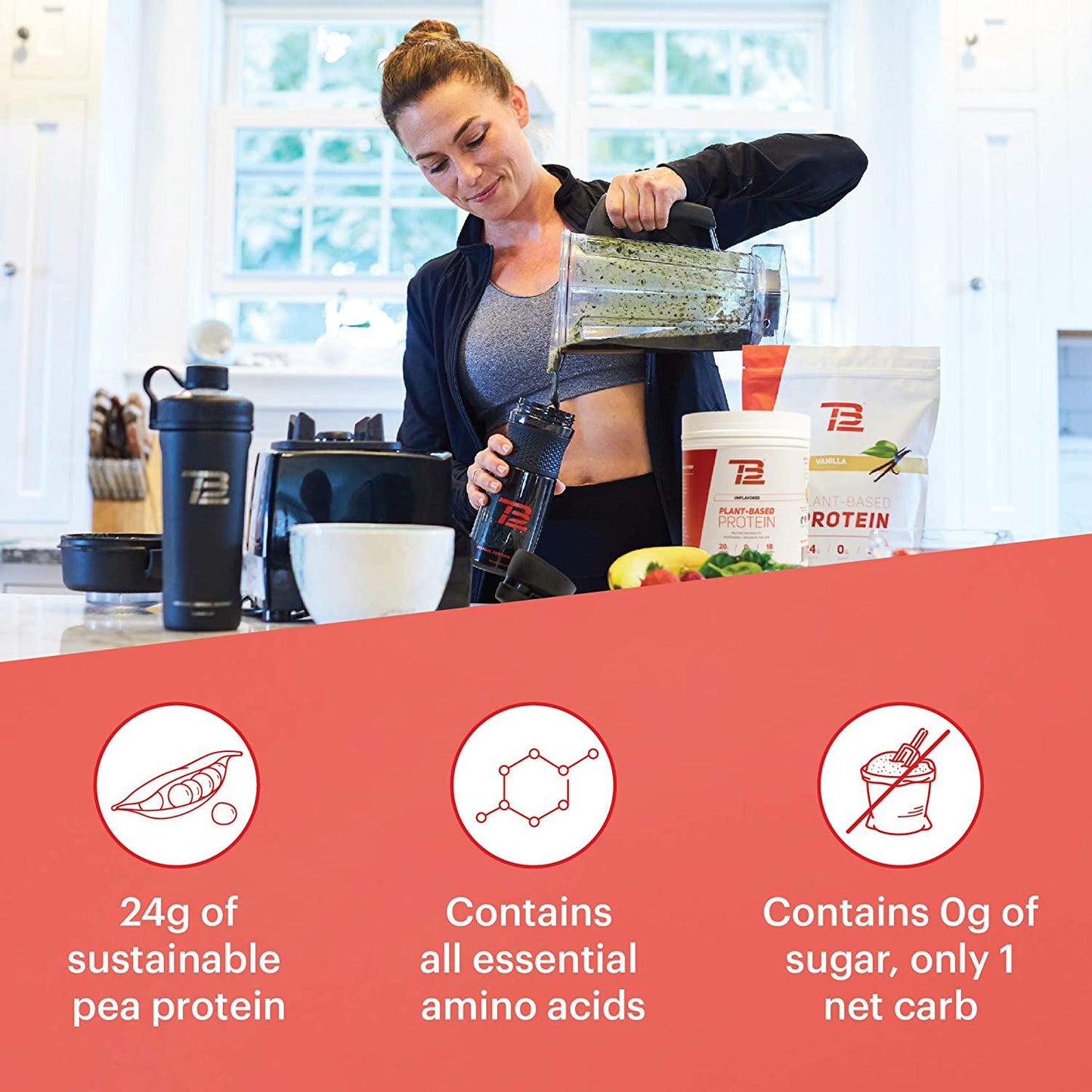 TB12 Plant Based Protein Powder, Sustainably Sourced Pea Protein, Chocolate Flavor - Vegan, 1g Net Carb, Non-GMO, Dairy-Free, Sugar-Free (18 Servings / 1.33lbs)