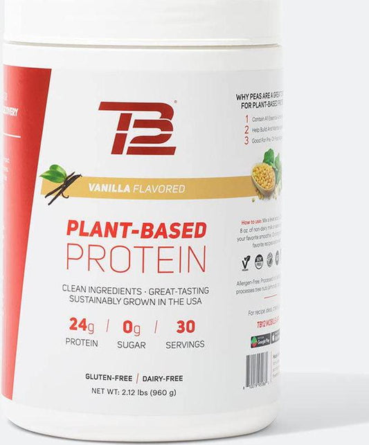 TB12 Plant Based Protein Powder, Sustainably Sourced Pea Protein, Vanilla Flavor - Vegan, 1g Net Carb, Non-GMO, Dairy-Free, Sugar-Free (30 Servings / 2.12lbs)