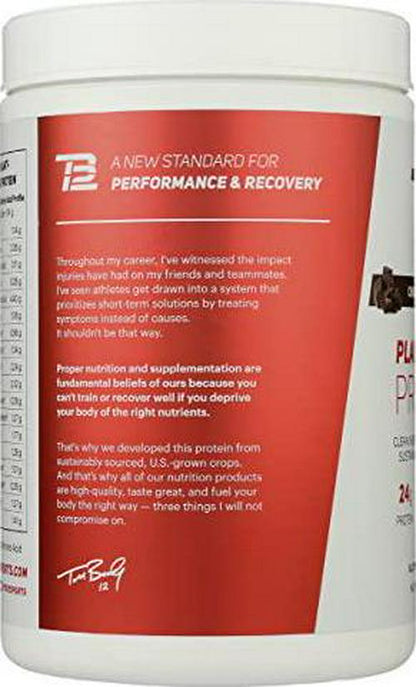 TB12 Plant Based Protein Powder by Tom Brady, 24g of Vegan Pea Protein, Low Sugar, Low Carb, Non-GMO, Meal Replacement, Keto Friendly, Paleo, Sugar Free, Chocolate Flavor (30 Servings/2.25lbs)