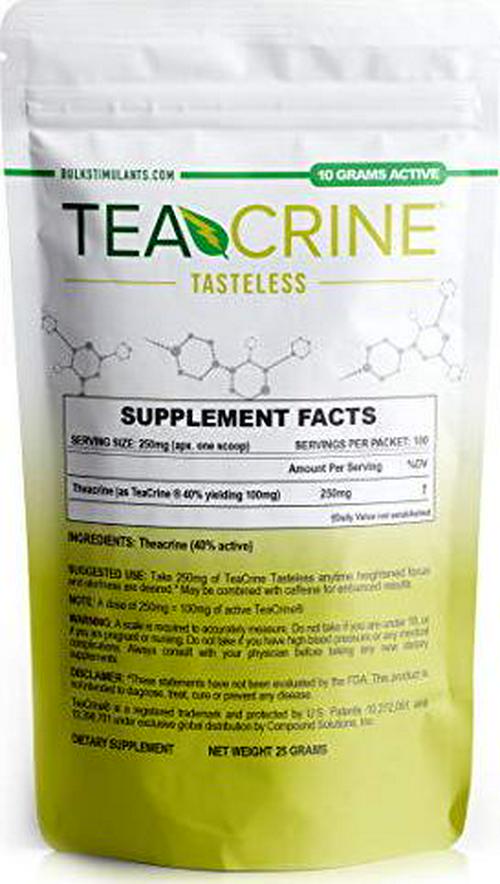 TEACRINE Tasteless Powder: Theacrine Supplement, Nootropic Stimulant Free for Energy Motivation Endurance and Focus, 100 Servings - 25 Grams