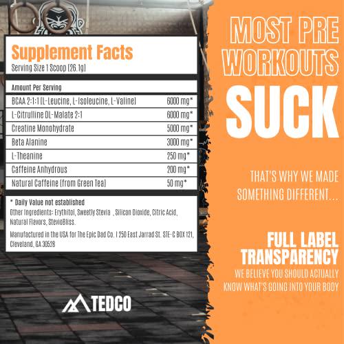 TEDCo Pre Workout - Natural Preworkout for Men - Energy - Strength - Muscle - Focus - Endurance - BCAA's - Creatine (Citrus)