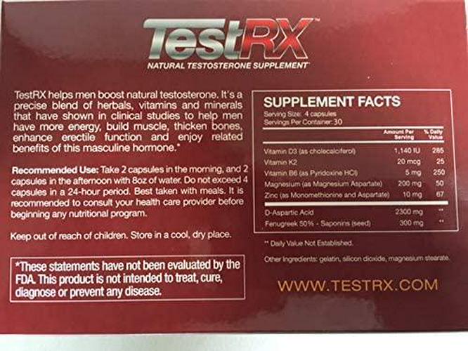 TESTRX Natural Testosterone Supplement - 120 Capsules