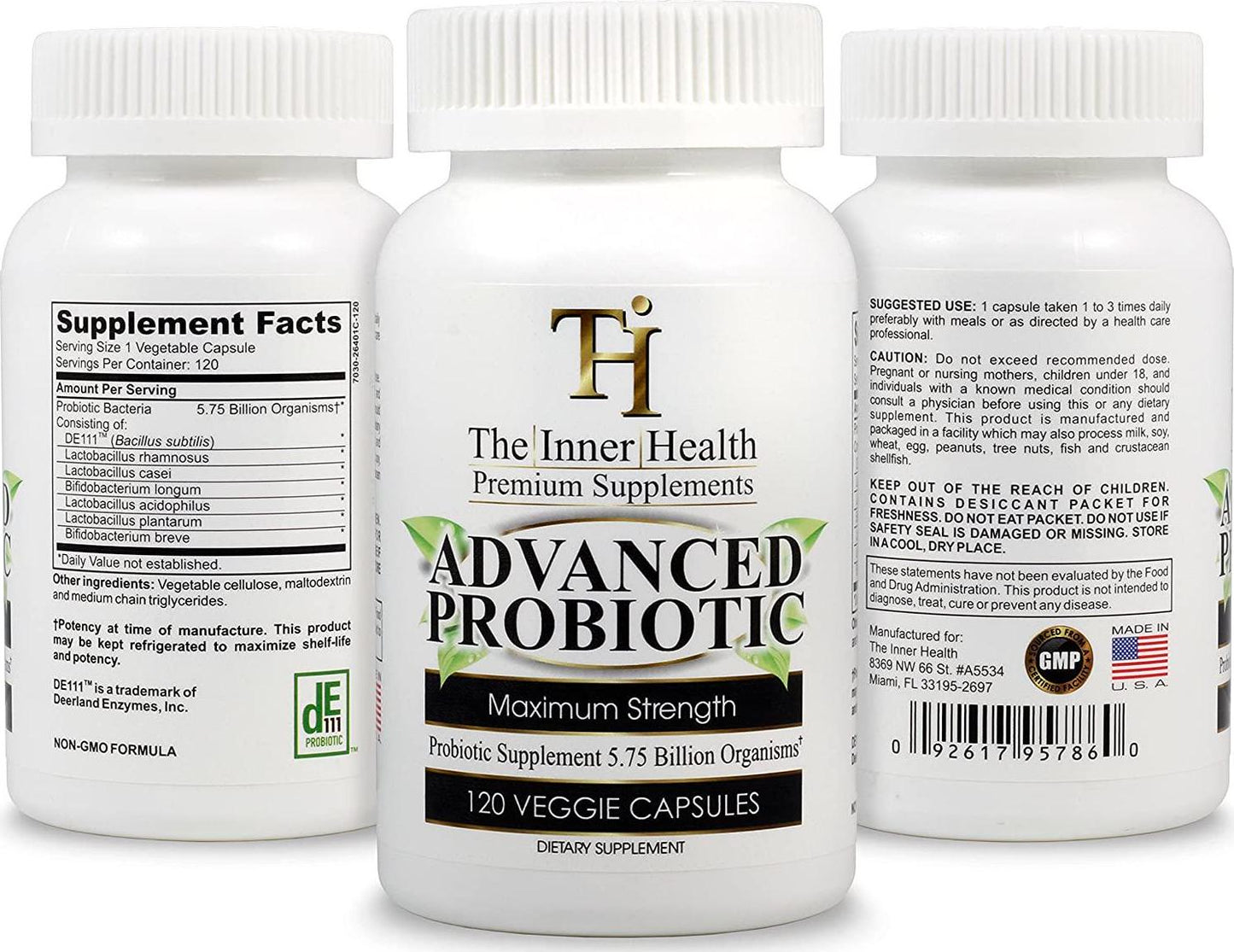 THE INNER HEALTH PROBIOTIC Supplement for Healthy Gut and Digestive and Immune Support 5.75 Billion Organisms-Bacillus Subtilis Bifidobacterium Longum L.Acidophilus L.Rhamnosus L.Plantarum-120 Capsules