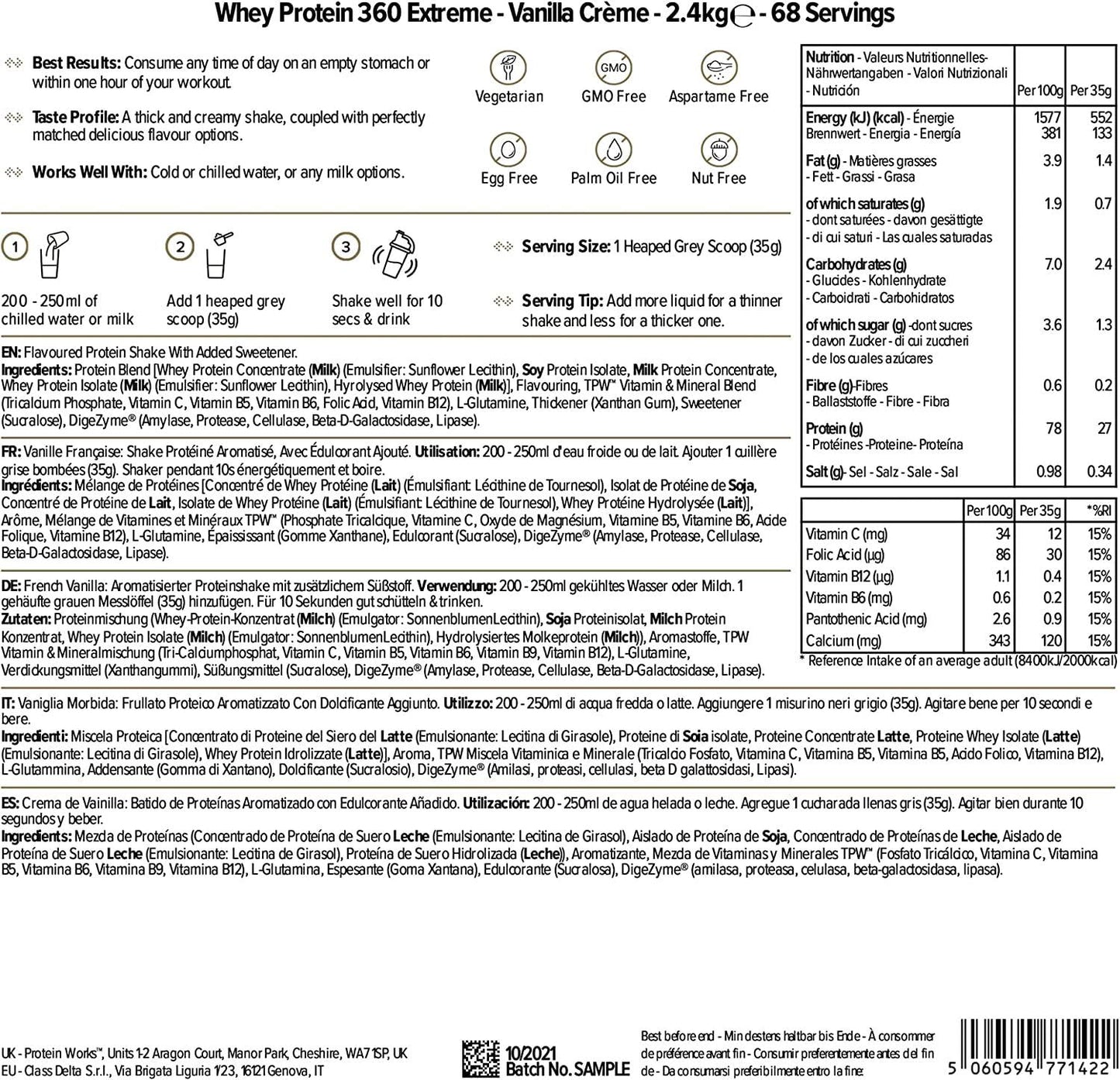 THE PROTEIN WORKS Whey Protein 360 Extreme Protein Powder | High Protein Shake | With Glutamine, Vitamins and Minerals | Protein Blend | French Vanilla | 2.4 kg