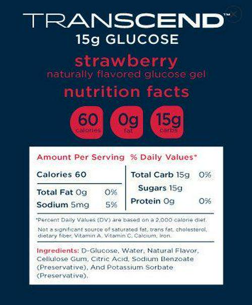 TRANSCEND 15g Glucose Gel Strawberry - 3 Pack-1.1oz