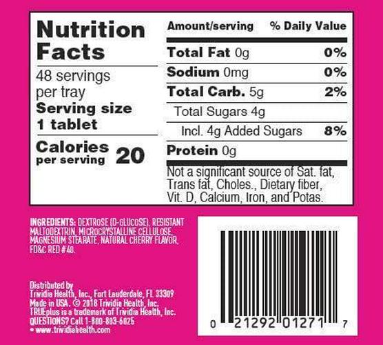 TRUEplus Soft Tabs Glucose Tablets 12 Packs 48 tabs (Cherry Pop)