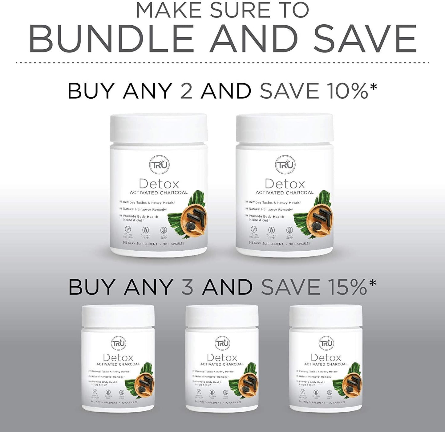 TRU Detox, Activated Charcoal, Vegan Friendly, Whole Body Natural Detox, Eliminates Bloating, Improve Skin Health, 60 Servings