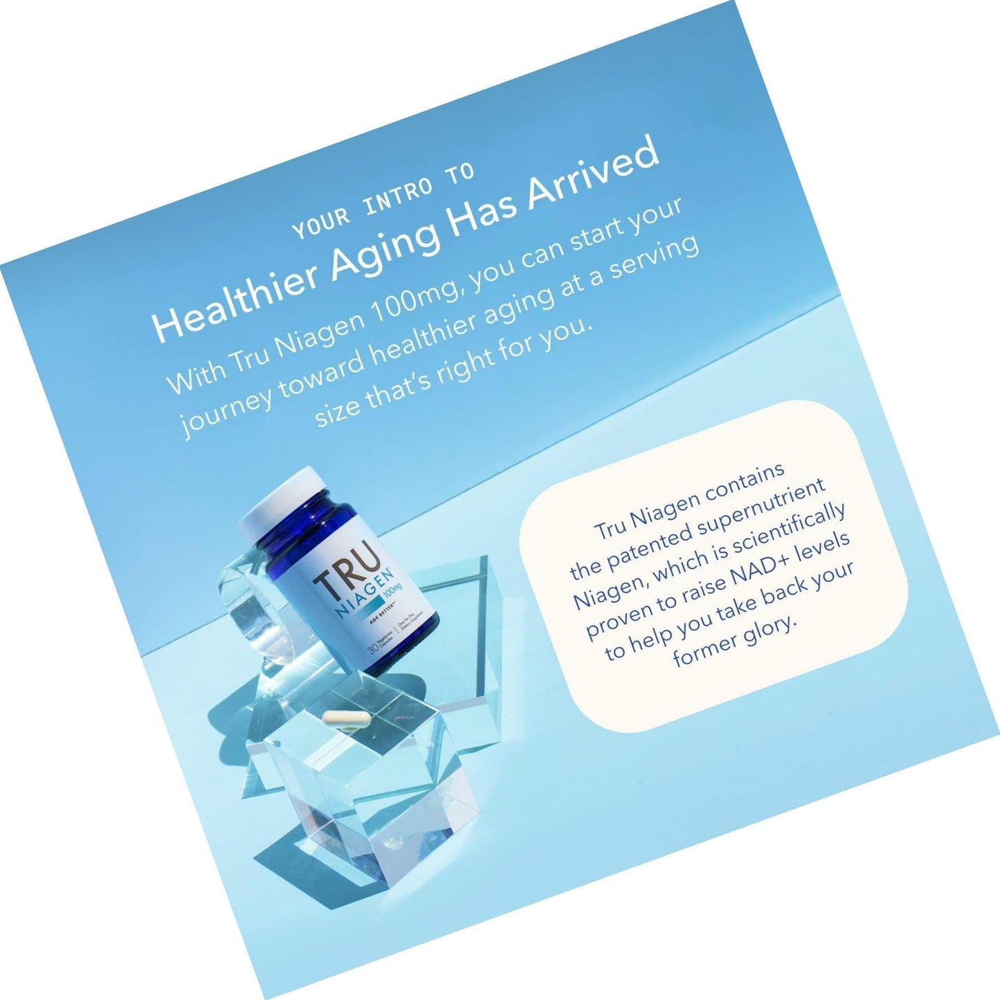 TRU NIAGEN 100mg NAD+ Booster Supplement Nicotinamide Riboside NR for Energy Metabolism, Cellular Repair and Healthy Aging (Patented Formula) More Efficient Than NMN-30 Count-100mg-1 Month/1 Bottle