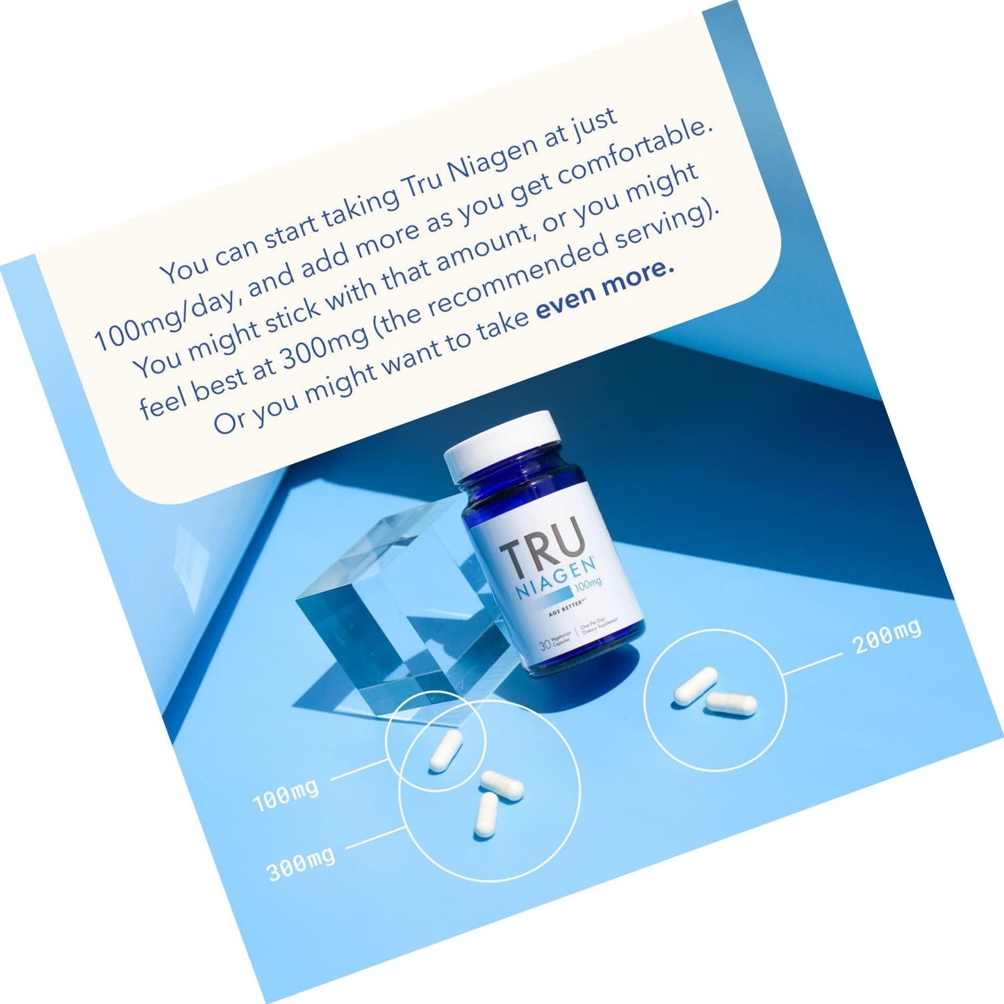 TRU NIAGEN 100mg NAD+ Booster Supplement Nicotinamide Riboside NR for Energy Metabolism, Cellular Repair and Healthy Aging (Patented Formula) More Efficient Than NMN-30 Count-100mg-1 Month/1 Bottle