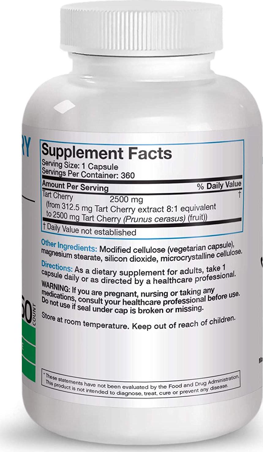 Tart Cherry Extract 2500 mg Vegetarian Capsules Premium Non-GMO Formula Packed with Antioxidants and Flavonoids, 360 Count
