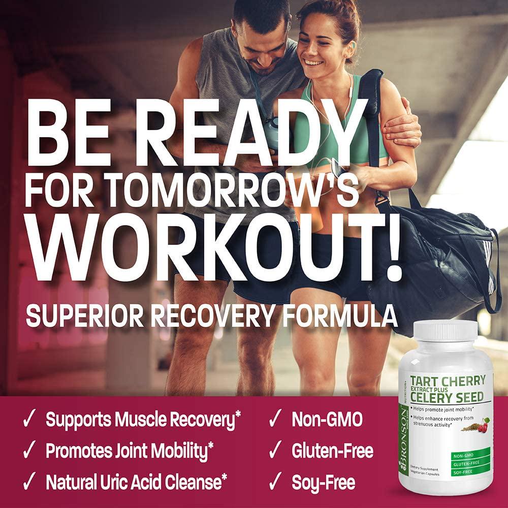 Tart Cherry Extract Capsules with Celery Seed - Powerful Uric Acid Cleanse, Joint Mobility Support and Muscle Recovery Supplement - GMO Free, Gluten Free and Soy Free Formula, 120 Vegetarian Capsules