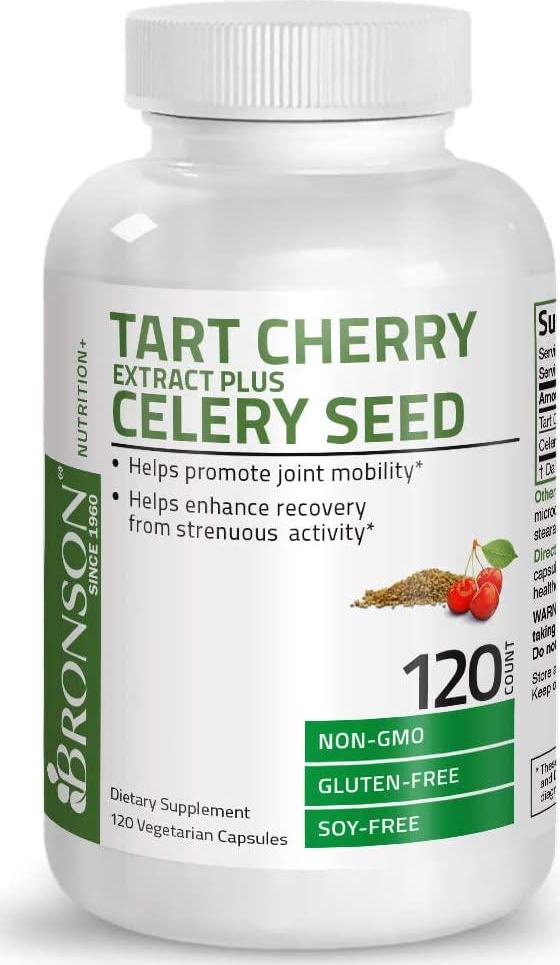 Tart Cherry Extract Capsules with Celery Seed - Powerful Uric Acid Cleanse, Joint Mobility Support and Muscle Recovery Supplement - GMO Free, Gluten Free and Soy Free Formula, 120 Vegetarian Capsules