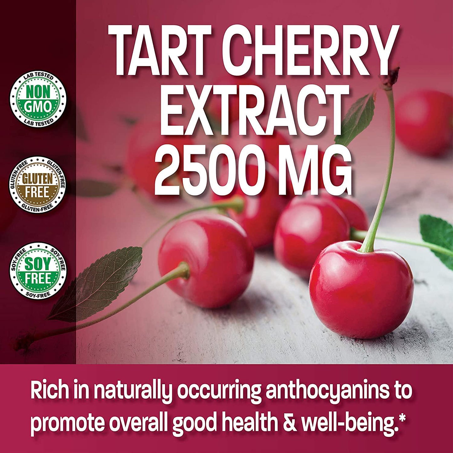 Tart Cherry Extract 2500 mg Vegetarian Capsules Premium Non-GMO Formula Packed with Antioxidants and Flavonoids, 360 Count