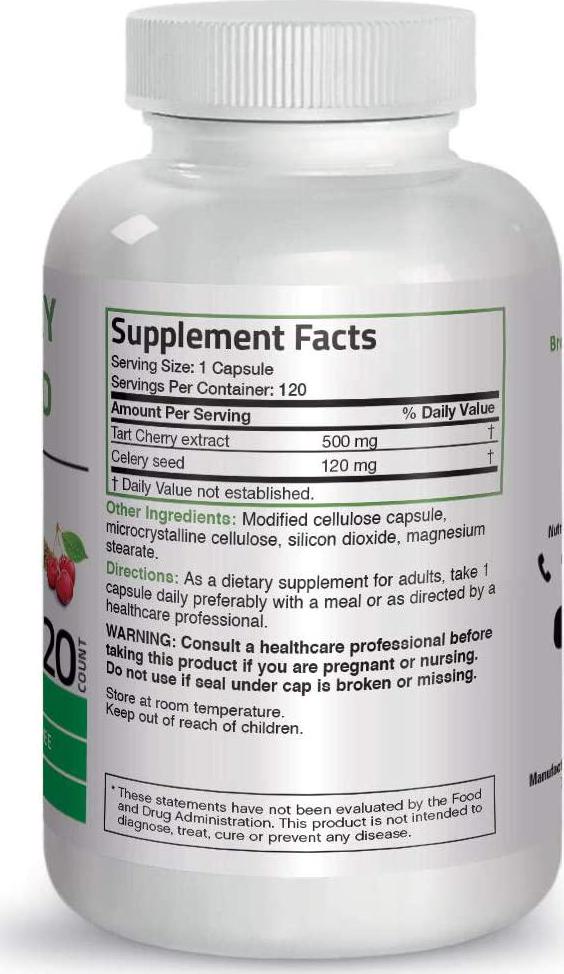 Tart Cherry Extract Capsules with Celery Seed - Powerful Uric Acid Cleanse, Joint Mobility Support and Muscle Recovery Supplement - GMO Free, Gluten Free and Soy Free Formula, 120 Vegetarian Capsules