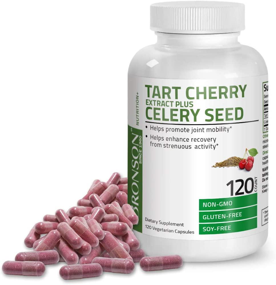 Tart Cherry Extract Capsules with Celery Seed - Powerful Uric Acid Cleanse, Joint Mobility Support and Muscle Recovery Supplement - GMO Free, Gluten Free and Soy Free Formula, 120 Vegetarian Capsules