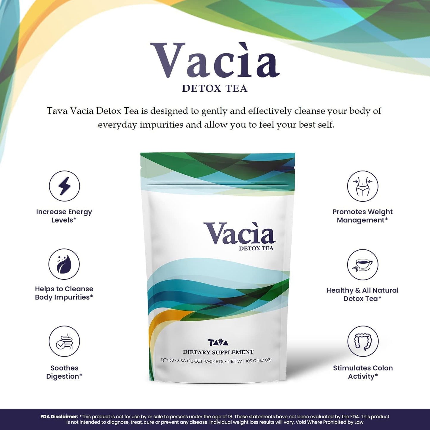 Tava Vacia Detox Tea Dietary Supplement Serving 30 Packets 3.5g per pack