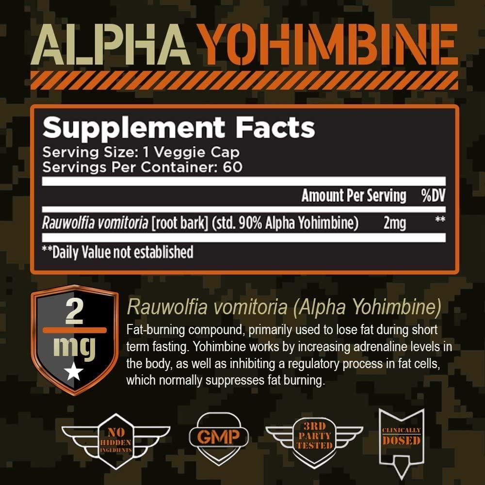 Team Six Supplements Alpha Yohimbine Proven Yohimbe Bark Fat Burner, Weight Loss Pills That Work Fast - 3rd Party Tested for Purity and Potency, 60 veggie capsules